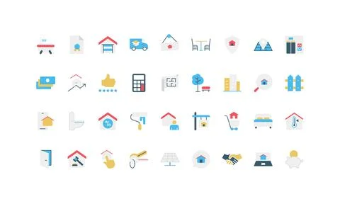 Simple Flat Real Estate Icon Set Collection Illustrazione stock