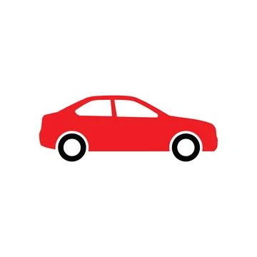 Simple flat of a red sedan car with black wheels, isolated on a white backg.. Stock Illustration