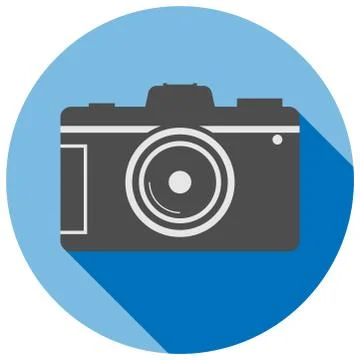 Simple flat round dslr camera icon or symbol Illustrazione stock