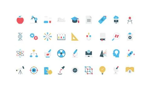 Simple Flat Science Education Icon Set Collection Illustrazione stock