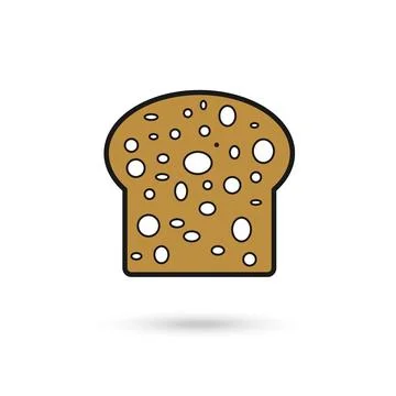 Simple, flat slice of brown bread icon. Isolated on white background Stock Illustration