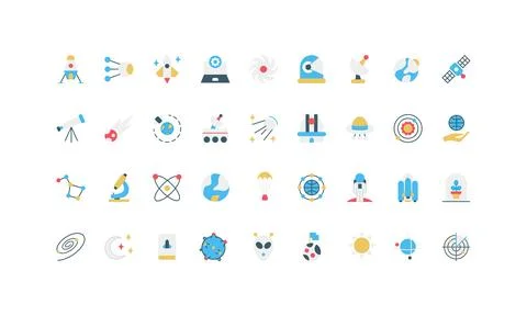 Simple Flat Space Science Icon Collection 스톡 일러스트