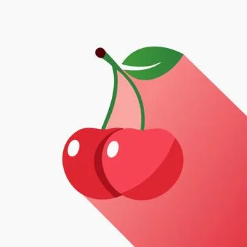 Simple flat style cherries with glossy skin and clean leaf modern food art .. Illustrazione stock