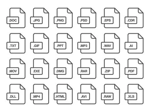 Simple flat style file type extensions icon set Stock Illustration