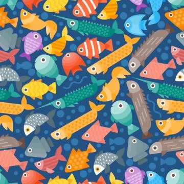 Simple flat style fish seamless pattern, vector illustration. Background with Illustrazione stock