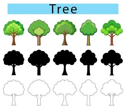 Simple flat style green tree vector design, Simple tree line art イラスト素材