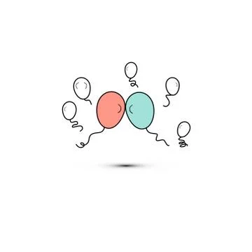 Simple flat style icon of beautiful two balloons for the feast of love on Stock Illustration
