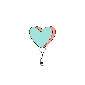 Simple flat style icon of beautiful two balloons in the form of hearts for the Stock Illustration