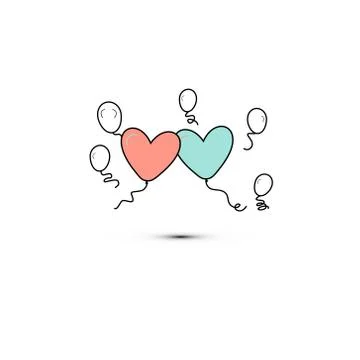 Simple flat style icon of beautiful two balloons in the form of hearts for the Stock Illustration