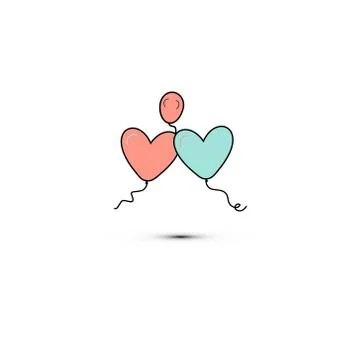 Simple flat style icon of beautiful three balloons in the form of hearts for the Stock Illustration