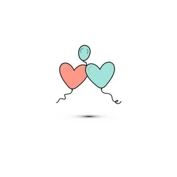 Simple flat style icon of beautiful three balloons in the form of hearts for the 스톡 일러스트