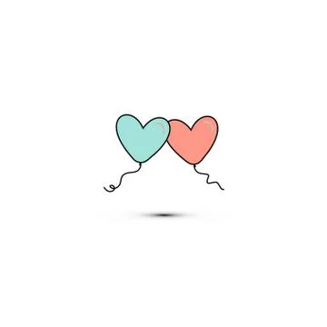 Simple flat style icon of beautiful two balloons in the form of hearts for the Stock Illustration