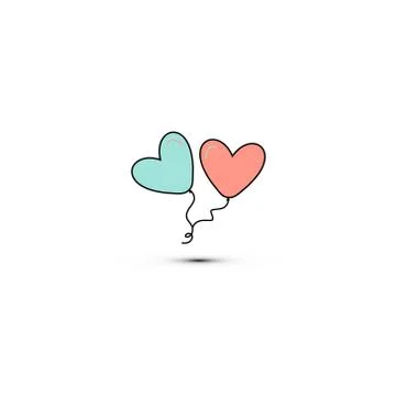 Simple flat style icon of beautiful two balloons in the form of hearts for the Stock Illustration