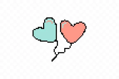 Simple flat style icon of beautiful two Pixelated balloons in the form of hearts Stock Illustration