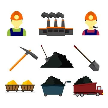 Simple Flat Style Mining Vector Illustration Graphic Set Stock Illustration