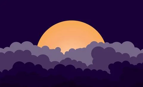 Simple flat style style purple cloudy sky with sunset. Vector illustration Stock Illustration