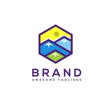 Simple Flat vector colored logo of mountain Stock Illustration