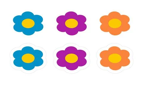 Simple flat vector flowers stickers Stock Illustration