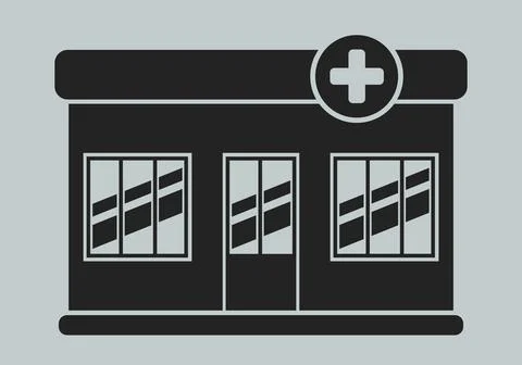 Simple Flat Vector Icon of Medical Building With Big Cross Sign Isolated Ilustración de archivo