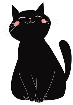 Simple flat vector illustration of black cheerful happy cat in cartoon style.. Stock Illustration