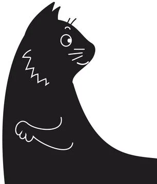 Simple flat vector illustration of black happy cat in cartoon style. 스톡 일러스트