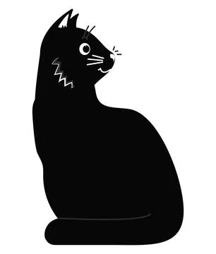 Simple flat vector illustration of black sitting happy cat in cartoon style. 스톡 일러스트