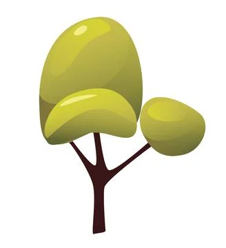 Simple flat vector illustration of a green tree with rounded shapes and brown Stock Illustration