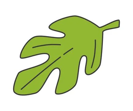 Simple flat vector illustration of a single green leaf with a bold black ou.. 스톡 일러스트