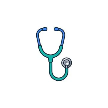 A simple, flat vector illustration of a teal and blue stethoscope with a silv Stock Illustration