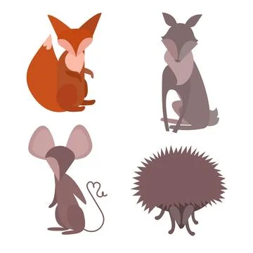 Simple, flat, vector illustrations of animals. Squirrel, mouse, goat, hedgehog Stock Illustration