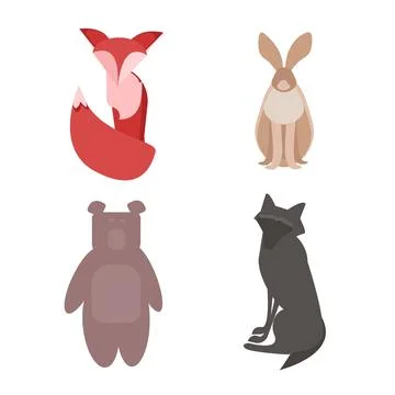 Simple, flat, vector illustrations of animals. fox, hare, rabbit, wolf, bear Stock Illustration