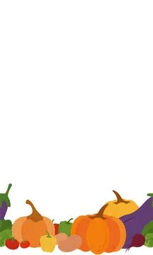 Simple flat vegetables composition. Colorful autumn harvest of pumpkin zucchini  Stock Illustration
