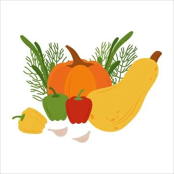Simple flat vegetables composition. Healthy food Illustrazione stock