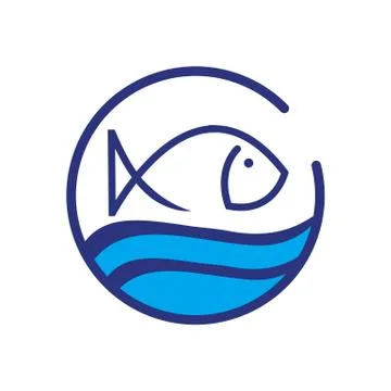 Simple flat water and fish logo vector isolated on white background Stock Illustration