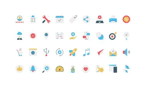 Simple Flat Web Application Icon Set Collection Stock Illustration