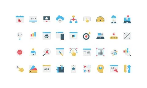 Simple Flat Web Development Icon Set Collection Stock Illustration