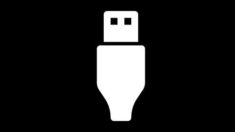 Simple flat white usb icon isolate on black. Stock Illustration