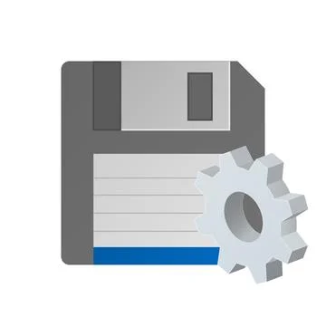 Simple floppy disk with gear icon Settings icon or instruction Stock Illustration