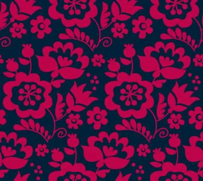 Simple floral decorative seamless pattern inspired by Ukrainian folk culture. Illustrazione stock