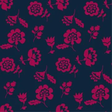 Simple floral decorative seamless pattern inspired by Ukrainian folk culture. 스톡 일러스트