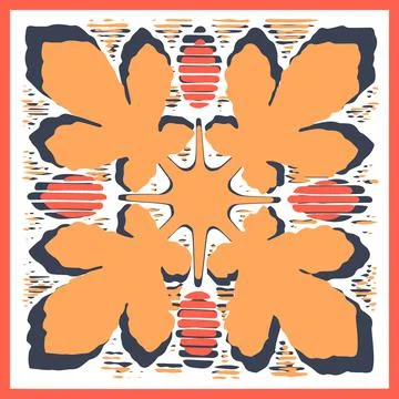 Simple floral ornament rosette in a square. Decorative Mediterranean motif. F イラスト素材