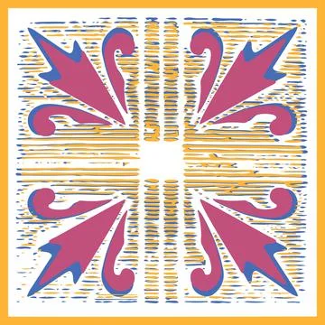 Simple floral ornament rosette in a square. Decorative Mediterranean motif. F イラスト素材
