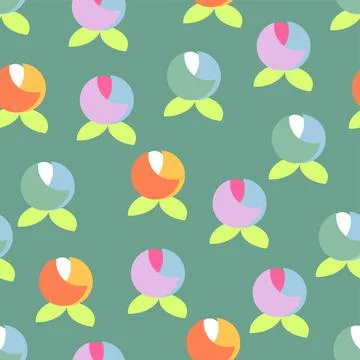 Simple Floral In Retro Style Repeat Pattern On Green Stock Illustration