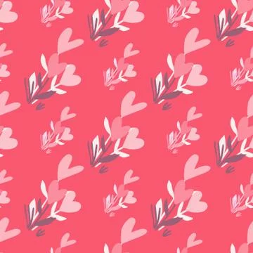 Simple floral seamless pattern with abstract flower hearts. Pink background a Stock Illustration