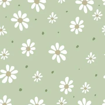 Simple floral seamless pattern with daisies and polka dot. Endless feminine.. Stock Illustration