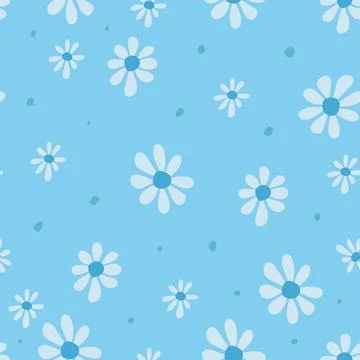 Simple floral seamless pattern with daisies and polka dot. Endless feminine.. Stock Illustration