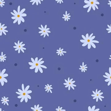 Simple floral seamless pattern with daisies and polka dot. Endless feminine.. Stock Illustration