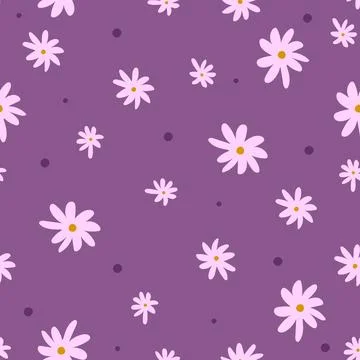 Simple floral seamless pattern with daisies and polka dot. Endless feminine.. Stockillustratie