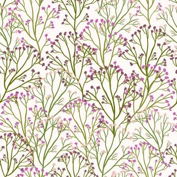 Simple floral seamless pattern with dried flowers. Pink colors Achillea or .. Stock Illustration