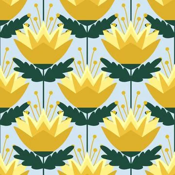 Simple floral seamless pattern with ethnic flowers for fabrics and textiles and  Stock Illustration